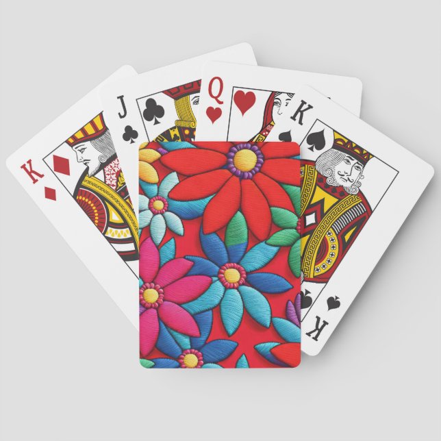 Embroidered Daisy Design Poker Cards (Back)