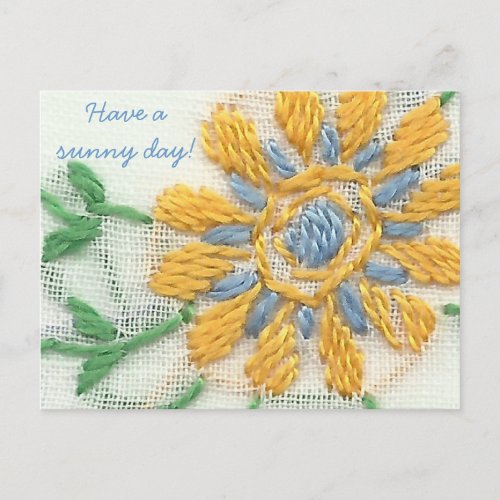 Embroidered Daisy Postcard