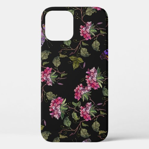 Embroidered Datura Flowers Botanical Art iPhone 12 Case
