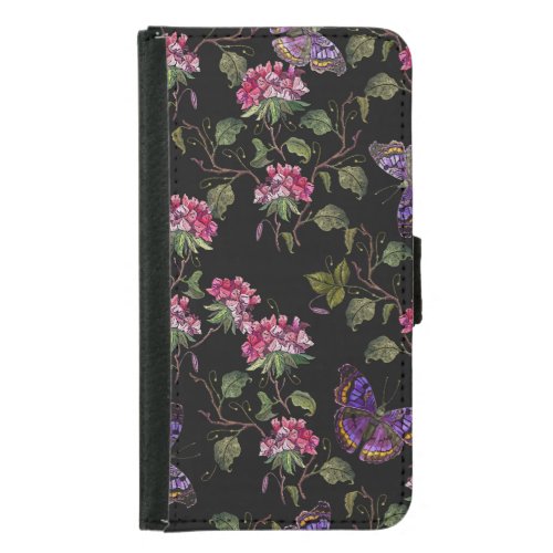 Embroidered Datura Flowers Botanical Art Samsung Galaxy S5 Wallet Case
