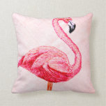 Embroidered Flamingo Throw Pillow