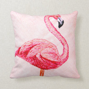 Embroidered Flamingo Throw Pillow