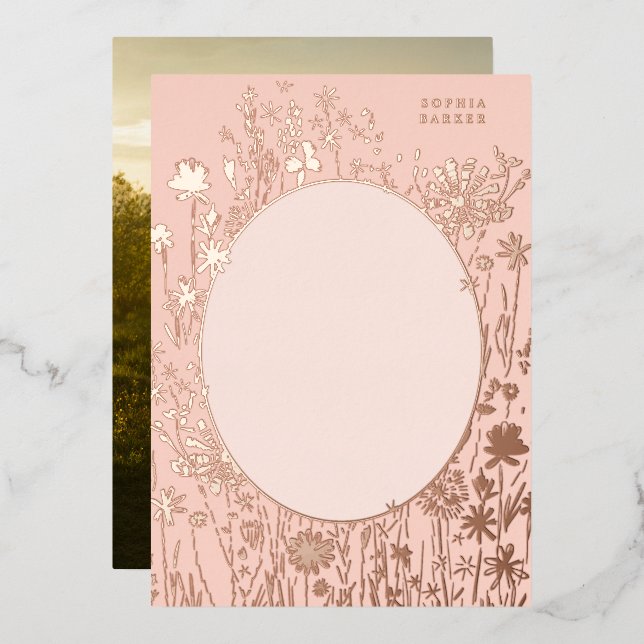 Embroidered Floral Blank Blush Gold  Foil Invitation (Front/Back)