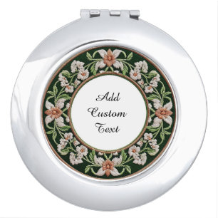 Embroidered Floral Circular Frame Compact Mirror