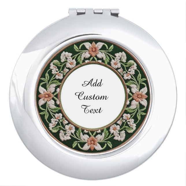 Embroidered Floral Circular Frame Compact Mirror (Front)
