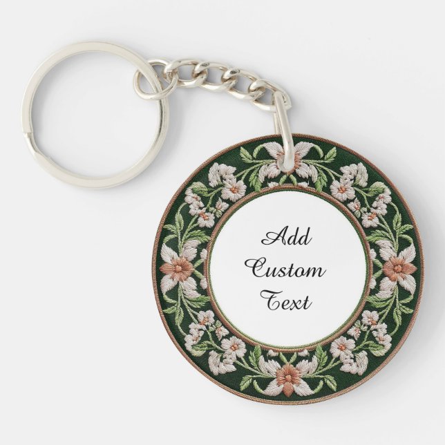 Embroidered Floral Circular Frame Keychain (Front)