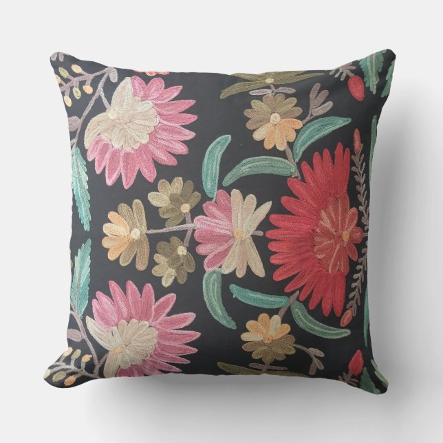 Embroidered floral design throw pillow (Front)