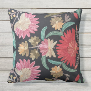 Embroidered floral design throw pillow