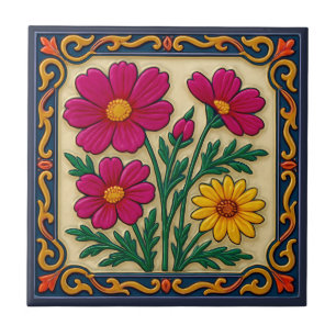 Embroidered Floral Luxury Folk Art Style  Ceramic Tile