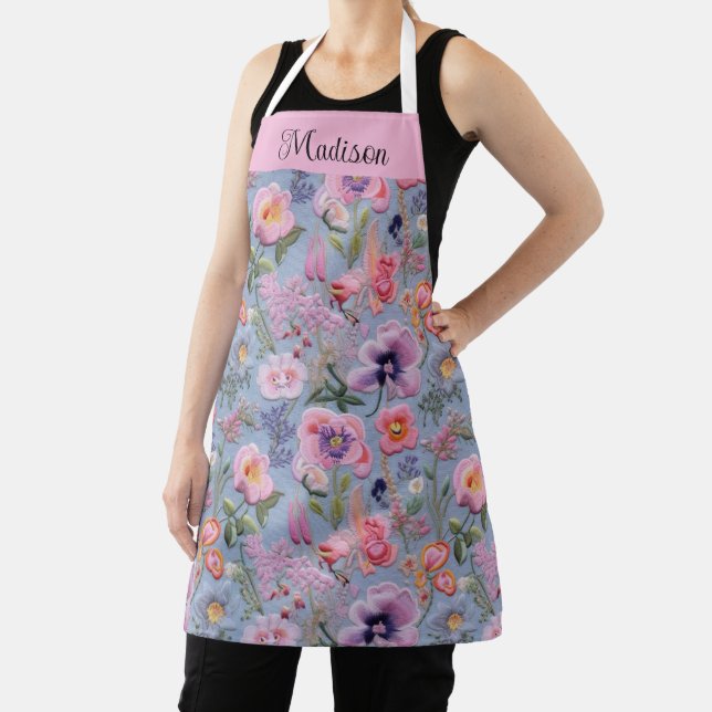 Embroidered Floral Seamless Pattern Apron (Insitu)