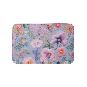 Embroidered Floral Seamless Pattern Bath Mat