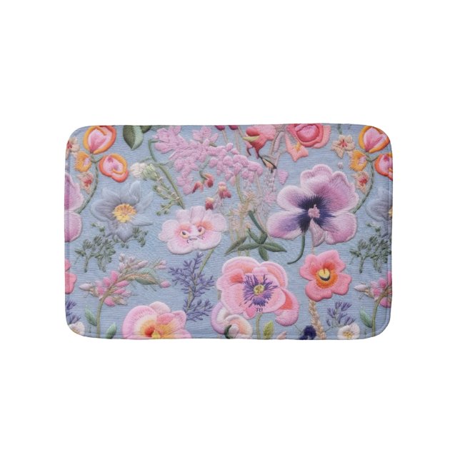 Embroidered Floral Seamless Pattern Bath Mat (Front)