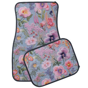 Embroidered Floral Seamless Pattern Car Floor Mat