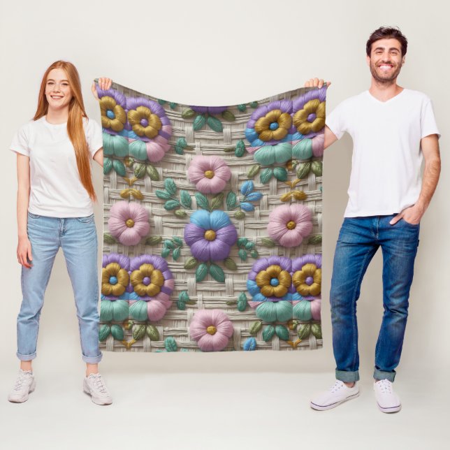 Embroidered Floral Style | Plush & Cozy Fleece Blanket (In Situ)