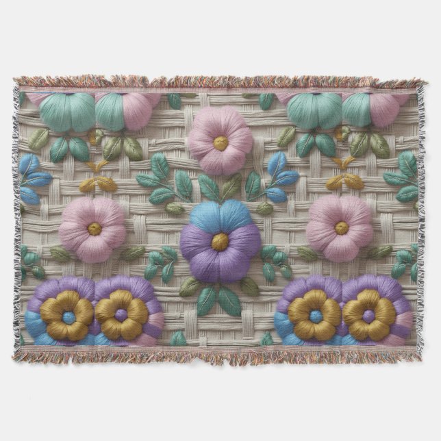Embroidered Floral Style | Plush & Cozy Throw Blanket (Front)