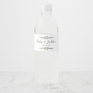 Embroidered Floral Wedding Water Bottle Label