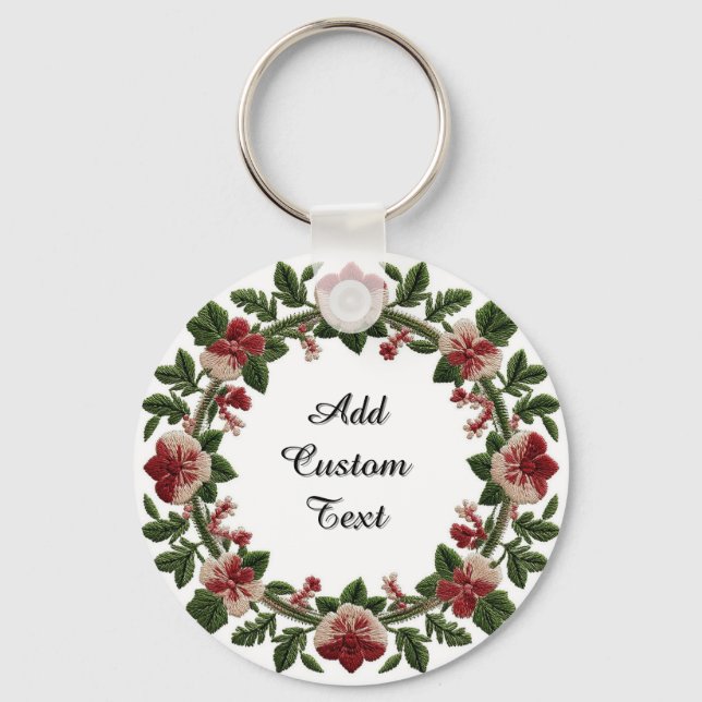 Embroidered Floral Wreath Border Keychain (Front)