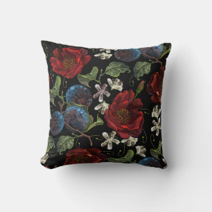 Embroidered Florals: Renaissance Seamless Pattern Throw Pillow