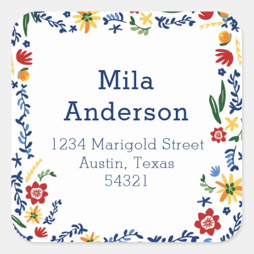 Embroidered Florals Square Address Label