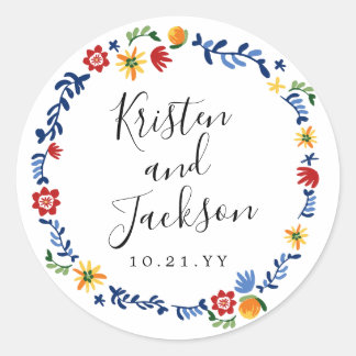 Embroidered Florals Wedding Classic Round Sticker