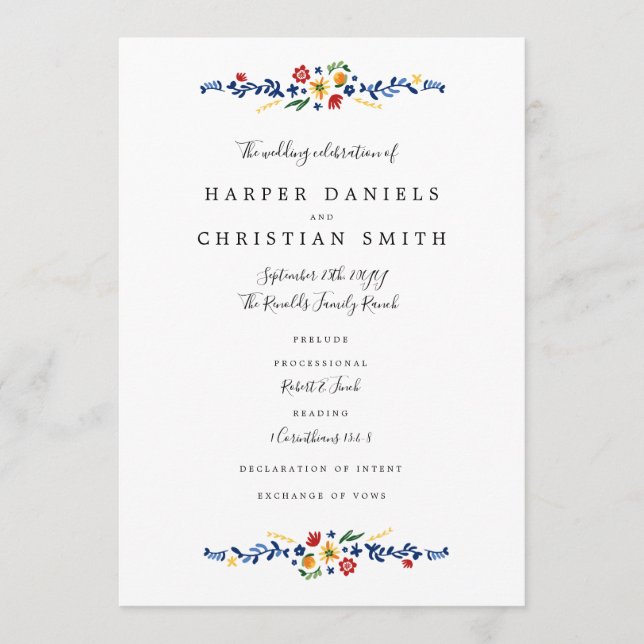 Embroidered Florals Wedding Program (Front)