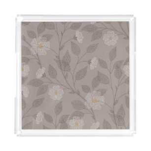 Embroidered flowers and leaves, seamless design. acrylic tray