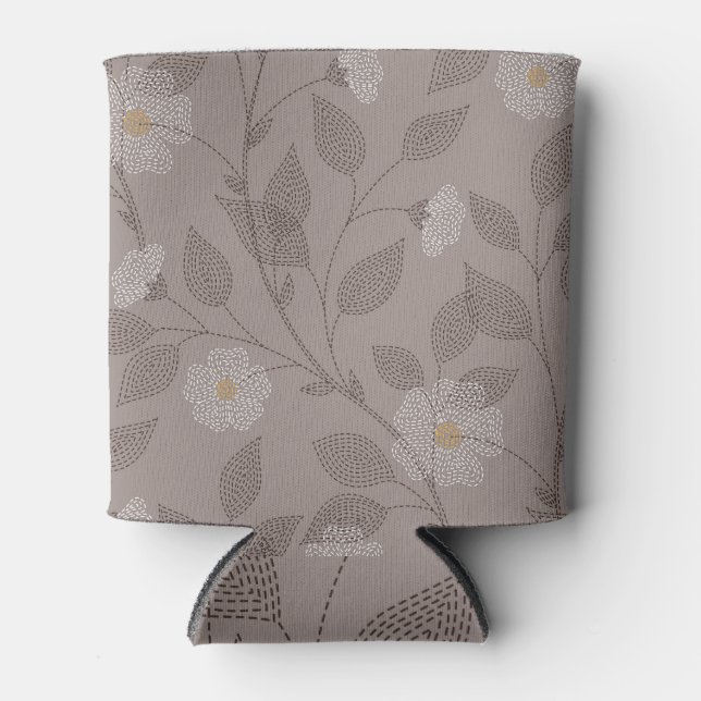Embroidered flowers and leaves, seamless design. can cooler (Front)