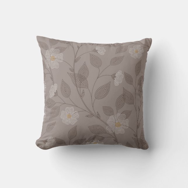 Embroidered flowers and leaves, seamless design. throw pillow (Front)