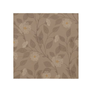 Embroidered flowers and leaves, seamless design. wood wall art