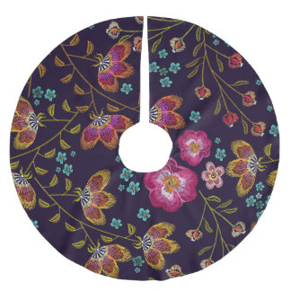 Embroidered flowers: fashion seamless pattern brushed polyester tree skirt