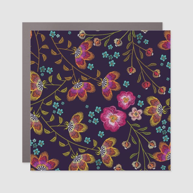 Embroidered flowers: fashion seamless pattern car magnet (Front)
