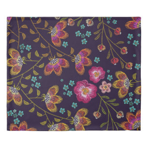 Embroidered flowers: fashion seamless pattern duvet cover