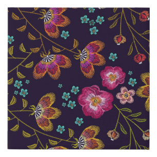 Embroidered flowers: fashion seamless pattern faux canvas print