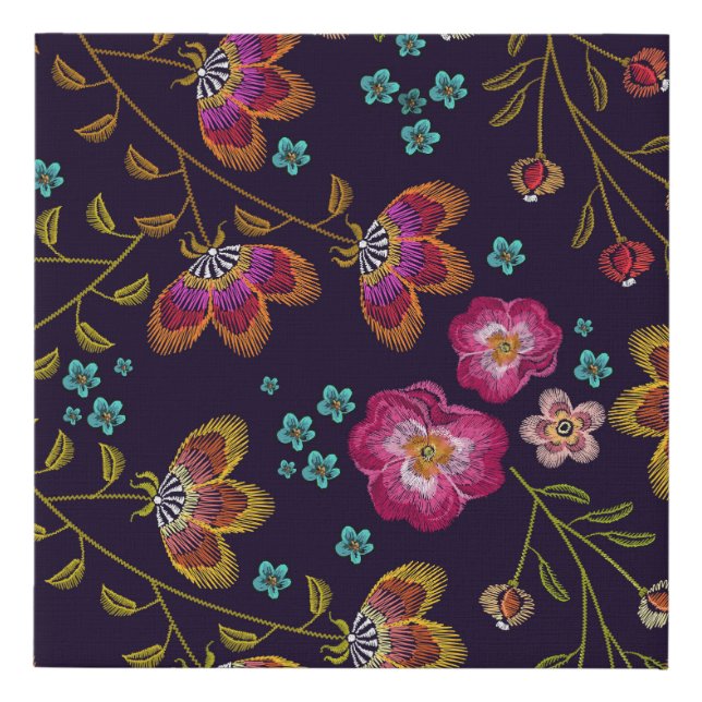 Embroidered flowers: fashion seamless pattern faux canvas print (Front)