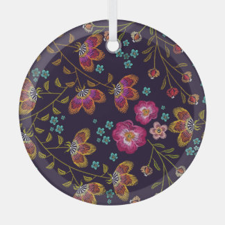 Embroidered flowers: fashion seamless pattern glass ornament