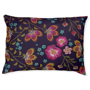 Embroidered flowers: fashion seamless pattern pet bed