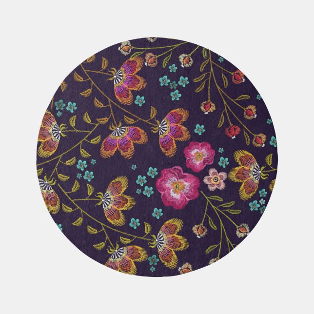 Embroidered flowers: fashion seamless pattern rug (Front)