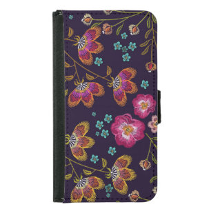Embroidered flowers: fashion seamless pattern samsung galaxy s5 wallet case