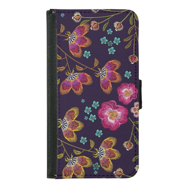 Embroidered flowers: fashion seamless pattern samsung galaxy wallet case (Front)
