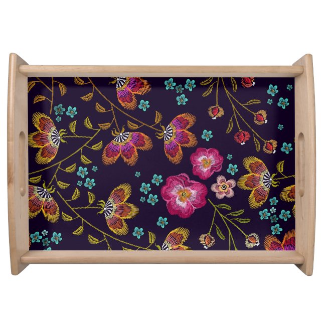 Embroidered flowers: fashion seamless pattern serving tray (Front)