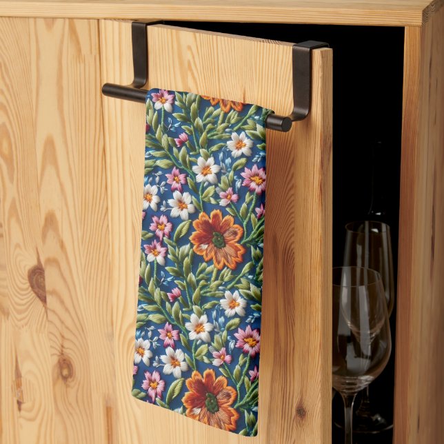 Embroidered Flowers Kitchen Towel (Thirds Fold)