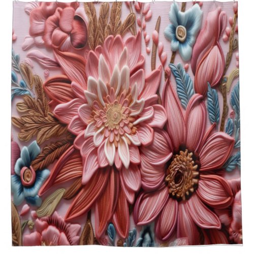 Embroidered Flowers Shower Curtain