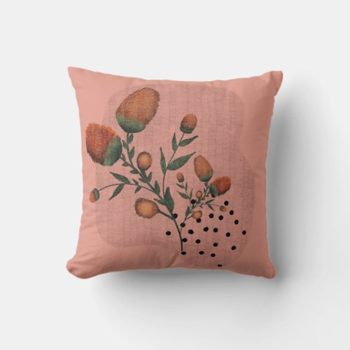 Embroidered Flowers Throw Pillow