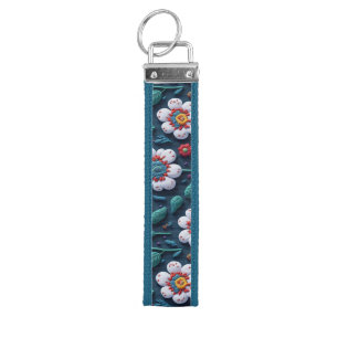 embroidered flowers wrist keychain