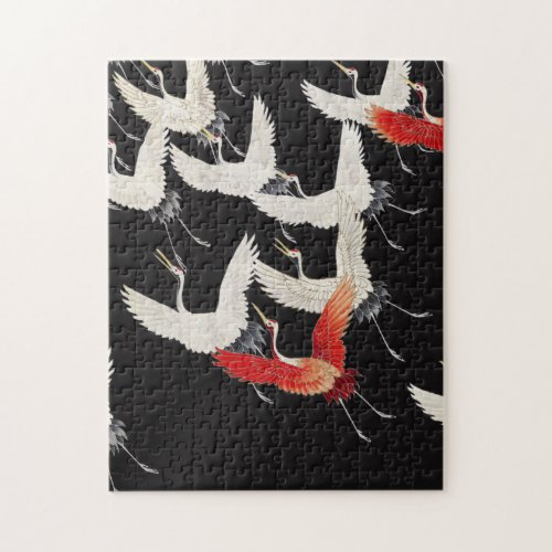 Embroidered Flying Cranes Print Jigsaw Puzzle