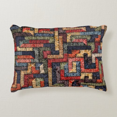 Embroidered geometric ethnic texture accent pillow