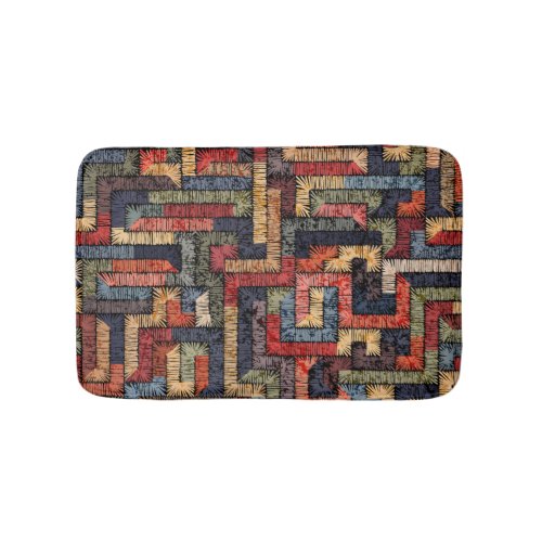 Embroidered geometric ethnic texture bath mat