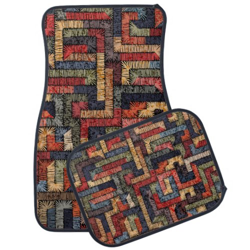 Embroidered geometric ethnic texture car floor mat