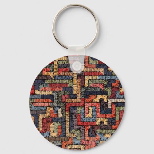 Embroidered geometric ethnic texture keychain