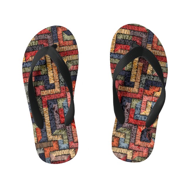 Embroidered geometric, ethnic texture kid's flip flops (Footbed)